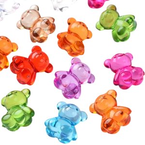 KAM6 Koraliki akrylowe MIŚ MISIE 18mm MIX kolorowe przezroczyste 10szt
