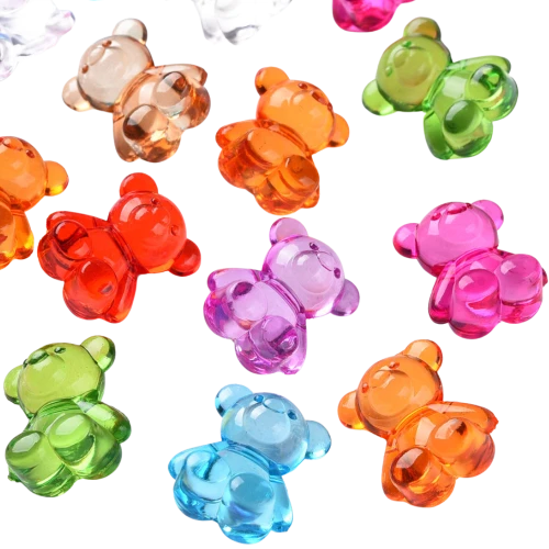Koraliki akrylowe MIŚ MISIE 18mm MIX kolorowe przezroczyste