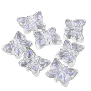 Koraliki akrylowe MOTYLKI transparentne opalizujące z pyłem brokatowym 10szt