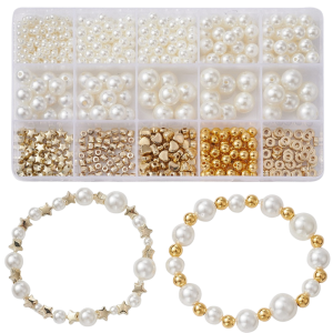 KLZ37 Zestaw ślubny koraliki perełki perły sztuczne przekładki złote miks