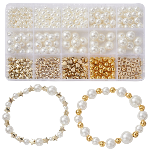 Zestaw ślubny koraliki perełki perły sztuczne przekładki złote miks