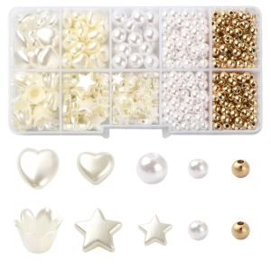 KLZ38 Zestaw ślubny MINI koraliki perełki PERŁY mix kształtów sztuczne przekładki złote