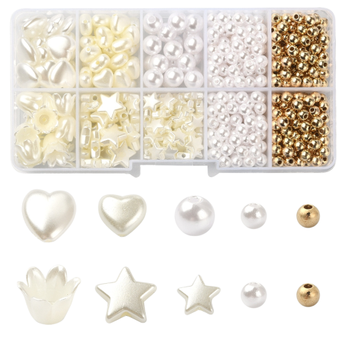 Zestaw ślubny MINI koraliki perełki PERŁY mix kształtów sztuczne przekładki złote