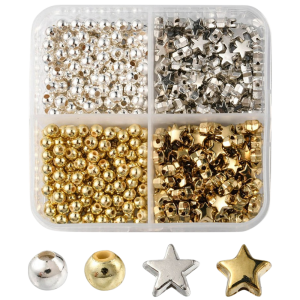 KLZ40 Zestaw koraliki przekładki gwiazdki złote i srebrne 500szt
