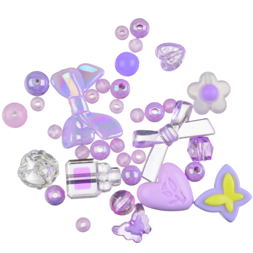 Koraliki akrylowe MIX kształtów fioletowe przezroczyste 20g