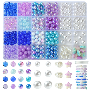 KLZ41 Duży zestaw NIEBIESKI FIOLETOWY koraliki perełki gwiazdki 520szt