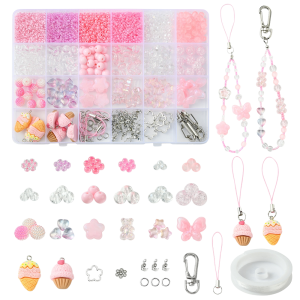 KLZ44 Duży zestaw PINK KAWAII koraliki akrylowe RÓŻOWY do biżuterii