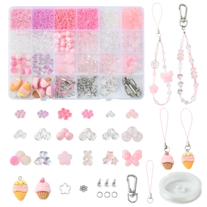 KLZ44 Duży zestaw PINK KAWAII koraliki akrylowe RÓŻOWY do biżuterii