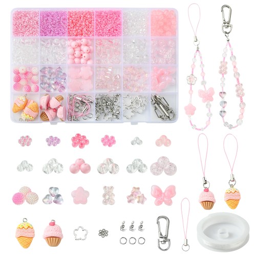 Duży zestaw PINK KAWAII koraliki akrylowe RÓŻOWY do biżuterii