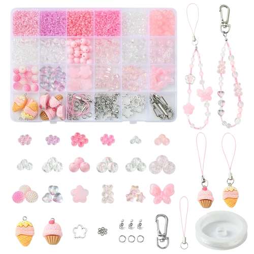 Duży zestaw PINK KAWAII koraliki akrylowe RÓŻOWY do biżuterii