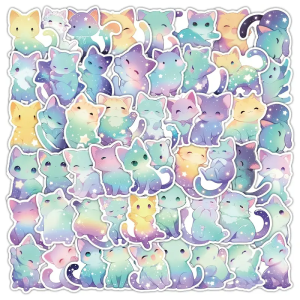 W214 Naklejki STICKER BOMB WLEPY wlepki kot KOTEK RAINBOW blue 53szt.