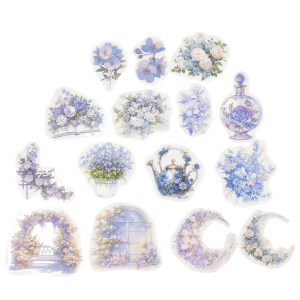 W217 Naklejki STICKER WLEPY PRZEZROCZYSTE KWIATY rośliny niebieskie ogród 30szt