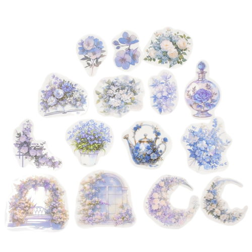 Naklejki STICKER WLEPY PRZEZROCZYSTE KWIATY rośliny niebieskie ogród