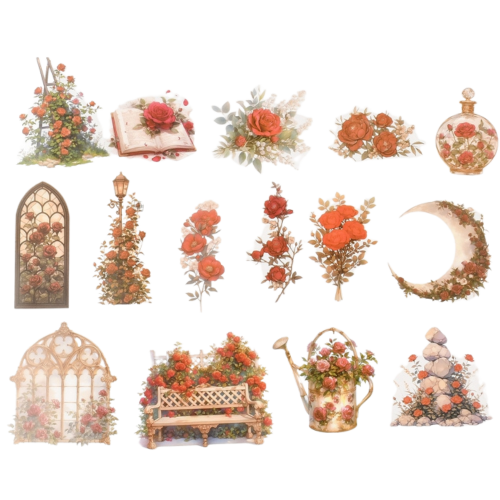 Naklejki STICKER WLEPY PRZEZROCZYSTE KWIATY rośliny czerwone ogród