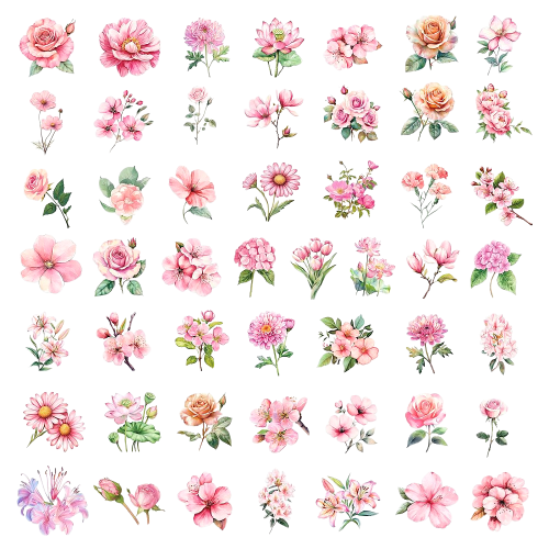 Naklejki STICKER WLEPY PRZEZROCZYSTE KWIATY różowe do żywica żywicy