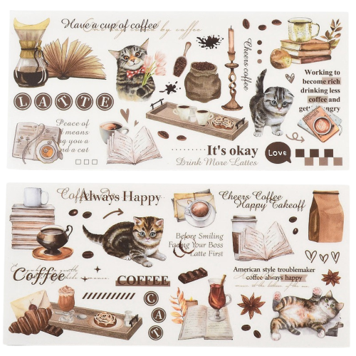 Naklejki foliowe PVC arkusze KAWA COFFEE koty scrapbooking