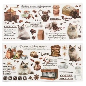 W224 Naklejki foliowe PVC arkusze KAWA COFFEE koty scrapbooking