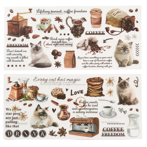 Naklejki foliowe PVC arkusze KAWA COFFEE koty scrapbooking