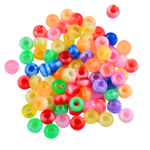 Koraliki oponki akryl 9mm warkoczyki pony bead 50szt z mlecznymi plamkami