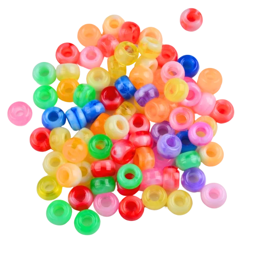 Koraliki oponki akryl 9mm warkoczyki pony bead 50szt z mlecznymi plamkami