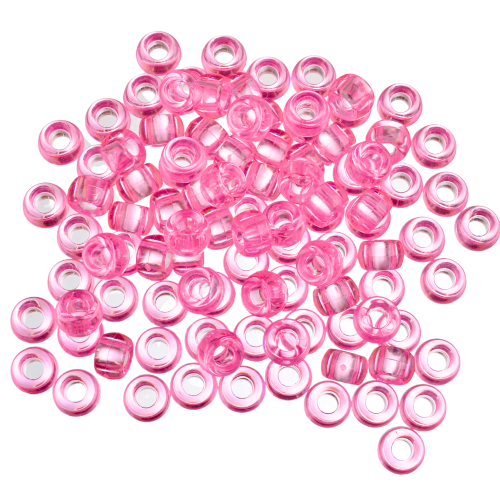 Koraliki oponki 9mm warkoczyki pony bead różowe transparentne