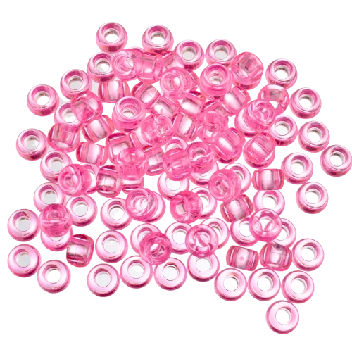 Koraliki oponki 9mm warkoczyki pony bead różowe transparentne