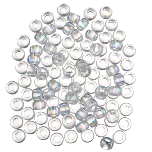 Koraliki oponki 9mm warkoczyki pony bead przezroczyste opalizujące