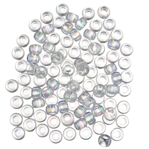 Koraliki oponki 9mm warkoczyki pony bead przezroczyste opalizujące