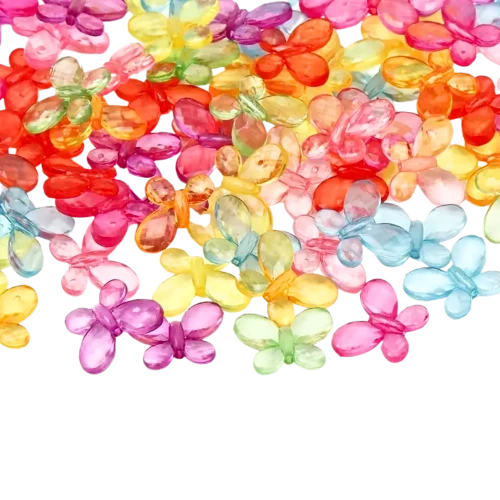 Koraliki akrylowe MOTYLE MOTYLKI 17mm MIX kolorowe przezroczyste