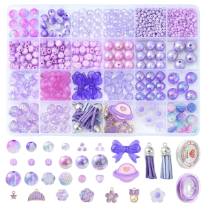 KLZ45 Duży zestaw koraliki akrylowe zawieszki FIOLETOWE do biżuterii