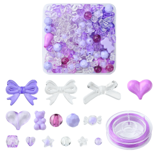 KOK35 Koraliki akrylowe zestaw MIX kształtów fioletowe przezroczyste 150szt