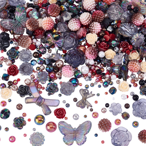 KOK37 Wielki zestaw BLACK & red koraliki akrylowe MIKS 470szt