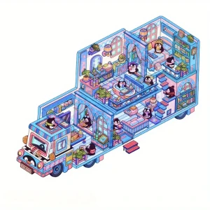 S3D61 Naklejki 3D DIY z Tiktoka CUTE Kamper Samochód PINGWINY