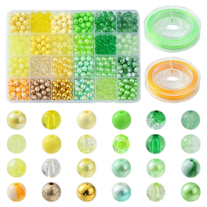KLZ48 Duży zestaw koralików koraliki ZIELONY ŻÓŁTY do biżuterii 600szt