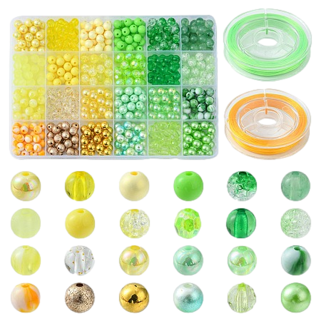 Duży zestaw koralików koraliki ZIELONY ŻÓŁTY do biżuterii 600szt