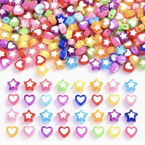 KOK39 Koraliki SERDUSZKA GWIAZDKI pastelowe miks KOLOROWE akryl 8mm 20szt