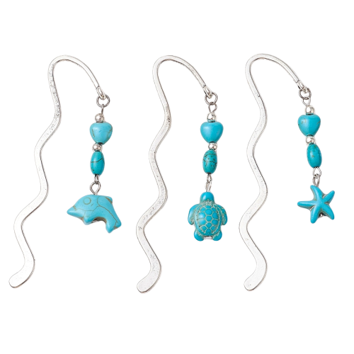 Zestaw 3 zakładki do książki metalowe morskie turkus imitacja