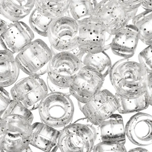 KOP43 Koraliki oponki 9mm kandi pony bead  przezroczyste ze srebrnym brokatem 20szt
