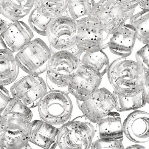 Koraliki kandi oponki akryl 9mm przezroczyste z brokatem pony bead