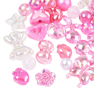 KOK61 Koraliki akrylowe MIX zestaw kształtów wzorów RÓŻOWE 20g