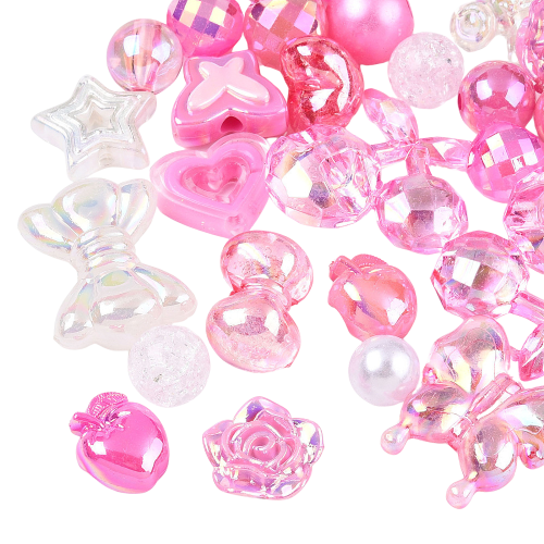 Koraliki akrylowe MIX zestaw kształtów wzorów RÓŻOWE