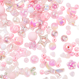 KOK62 Koraliki akrylowe MIX zestaw kształtów wzorów JASNORÓŻOWE 25g