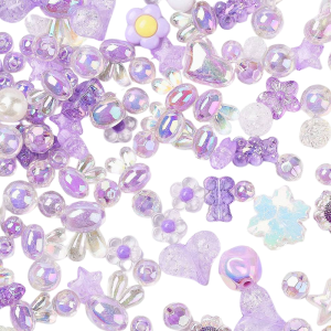 KOK63 Koraliki akrylowe MIX zestaw kształtów wzorów FIOLETOWE 25g