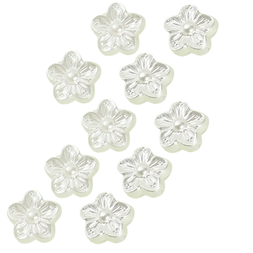 PER9 Koraliki akrylowe perłowe KWIATEK KWIATUSZKI 9mm białe 10szt
