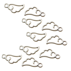 ZAW32 Zawieszki charm metalowe SKRZYDŁO chmurka obłok do bransoletek 10szt