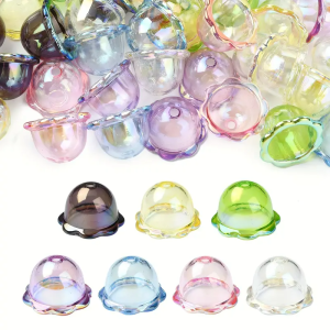 KOK74 Koraliki zawieszka MEDUZA kielich dzwonek 24mm duże opalizujące tęczowe 5szt.