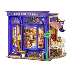 DG171 Book nook miniaturowy domek DIY Rolife Leisure Time Tea Room NIEBIESKA HERBACIARNIA