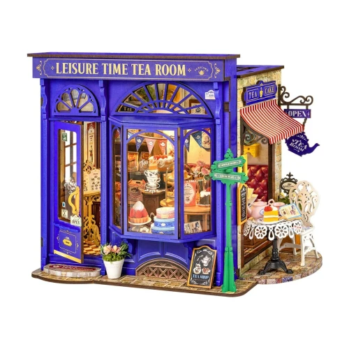 Book nook miniaturowy domek DIY Rolife Leisure Time Tea Room NIEBIESKA HERBACIARNIA