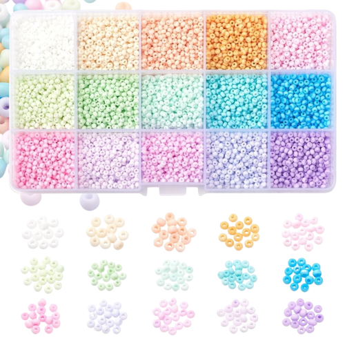 Koraliki rocaille szklane drobne PASTELOWE KOLORY 3,5mm 5250szt kaseta