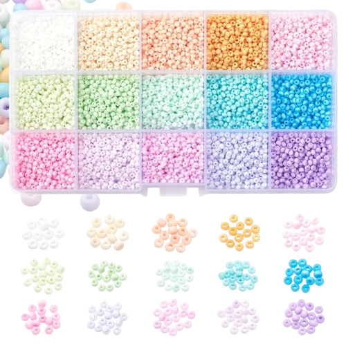 Koraliki rocaille szklane drobne PASTELOWE KOLORY 3,5mm 5250szt kaseta